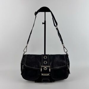 Prada Black Leather Nylon Baguette Bag